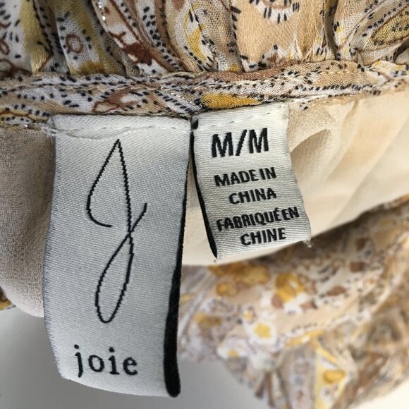 JOIE GLITTER PAISLEY RUFFLE MOCK NECK FLUTTER SHORT SLEEVE BLOUSE Size M - Picture 6 of 9